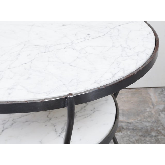 Metal Pair of Italian Midcentury Steel Side Tables with Marble Tops and Shelves For Sale - Image 7 of 11