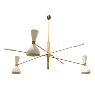 Mid-Century Italian Chandelier in Brass and Aluminum, 1960s For Sale