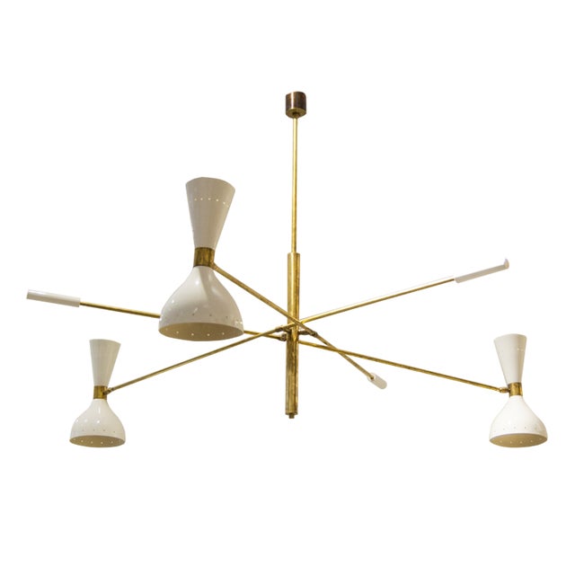 Mid-Century Italian Chandelier in Brass and Aluminum, 1960s For Sale