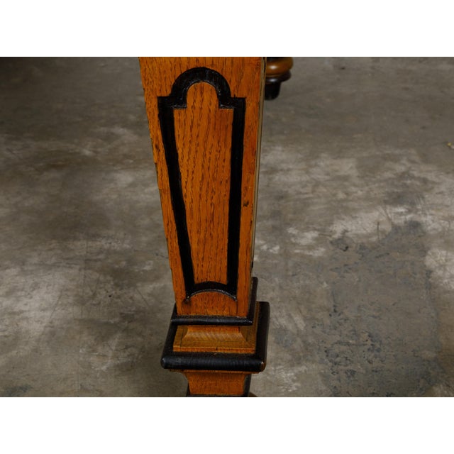 English 19th Century Oak Desk with Ebonized Accents and Gilded Greek Key Frieze For Sale In Atlanta - Image 6 of 10