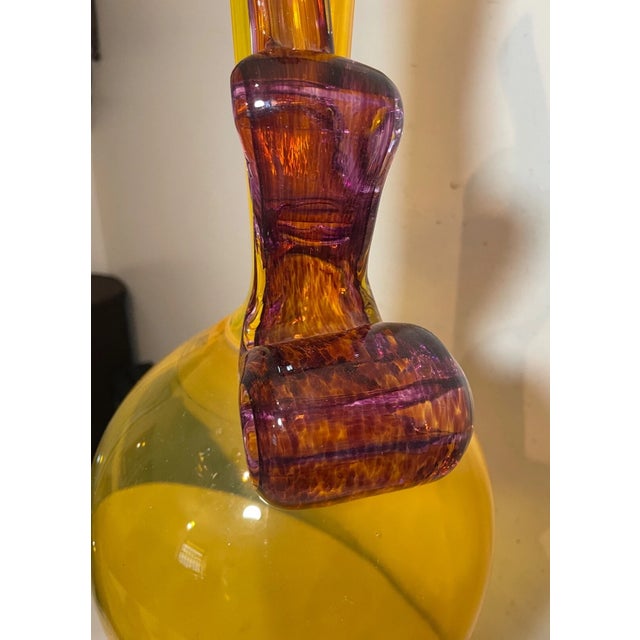 Yellow 1990s Gigantic Hand Blown Michael J Schunke Yellow Purple Signed Studio Art Glass Vase For Sale - Image 8 of 13