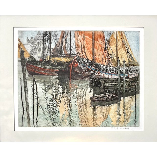 イタリア製 ゴルフ アート ART 2点 蚤の市 ヴィンテージ Italy Vintage Color Etching Venice Italy Sail Boats Gondolas St