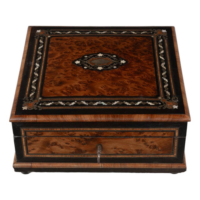 19th Century Napoleon III Marquetry Box, Mother of Pearl Inlay For Sale