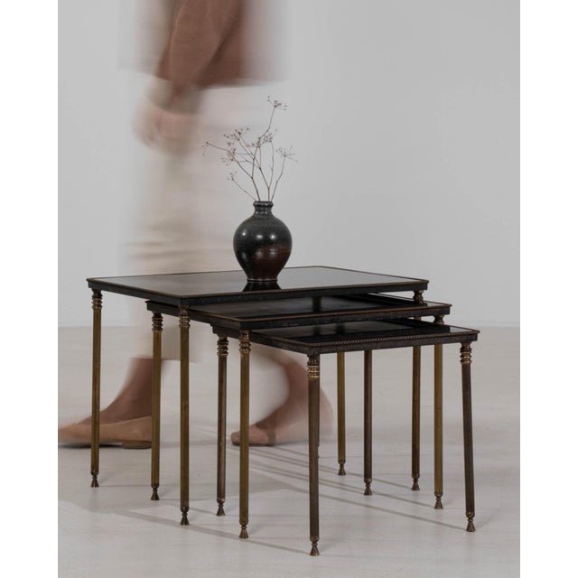 19th Century France Red Brass Nesting Table For Sale - Image 4 of 11