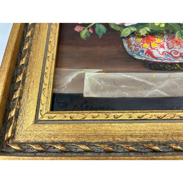 Mid-Century Modern Mid-Century, Oil on Board Floral Still Life on Tabletop - Artist Signed For Sale - Image 3 of 4