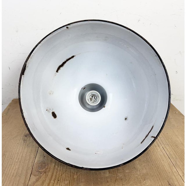 Industrial Black Enamel Factory Lamp with Cast Iron Top, 1950s For Sale - Image 13 of 16