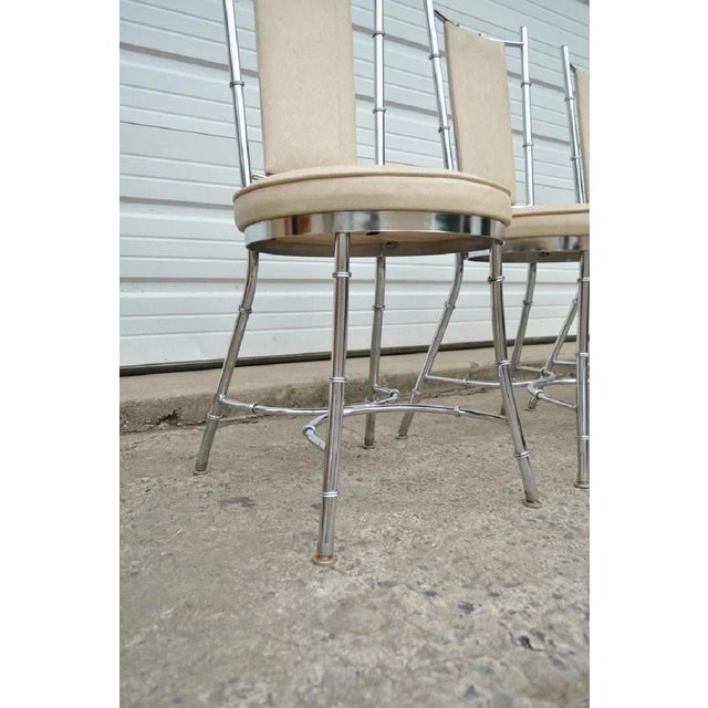 Vintage Hollywood Regency Chrome Metal Faux Bamboo Dining Kitchen Set - 5 Pc Set For Sale - Image 10 of 10