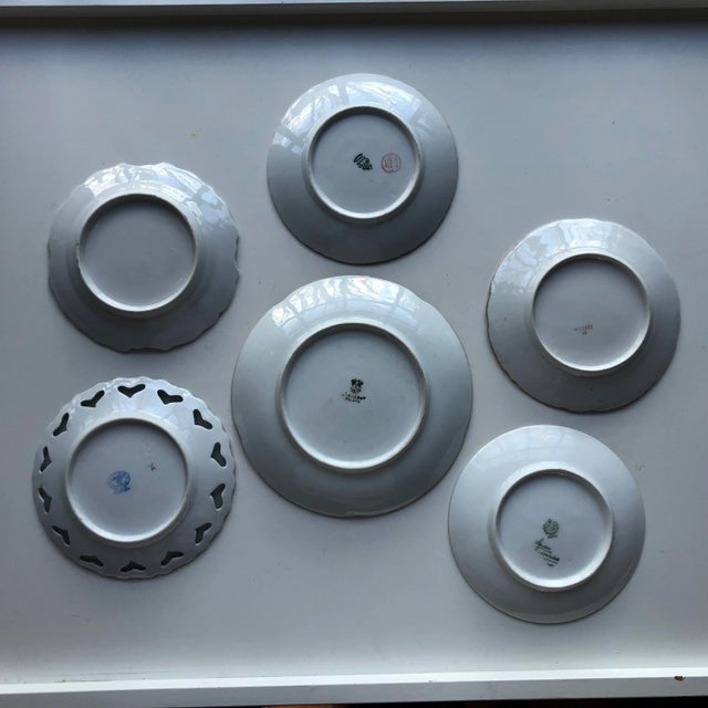 Pink Vintage German Porcelain Floral Design Hand Painted Wall Plates S/6 For Sale - Image 8 of 9