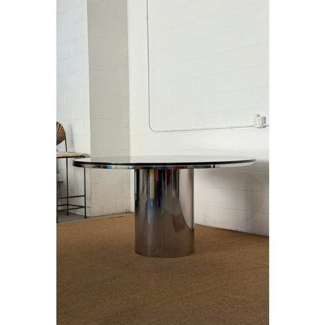 1970s 1970s Brueton Anello Black Granite and Stainless Steel Pedestal Round Dining Table For Sale - Image 5 of 12