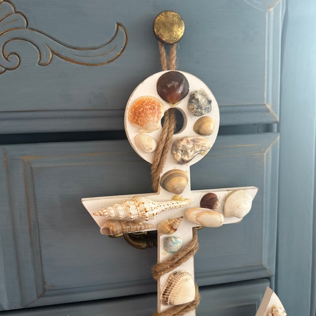 Coastal Folk Art Seashell Encrusted Anchor Wall Sculpture For Sale In Minneapolis - Image 6 of 11