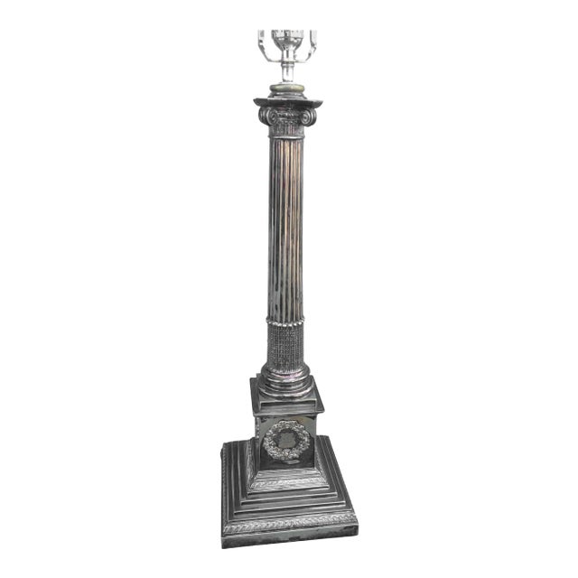 Silver Neoclassical Column Table Lamp For Sale