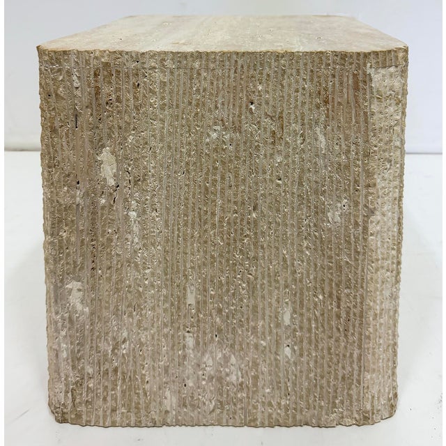 Substantial Brutalist Travertine Stone Table or Seat Offered for sale is a very substantial and solid travertine table....