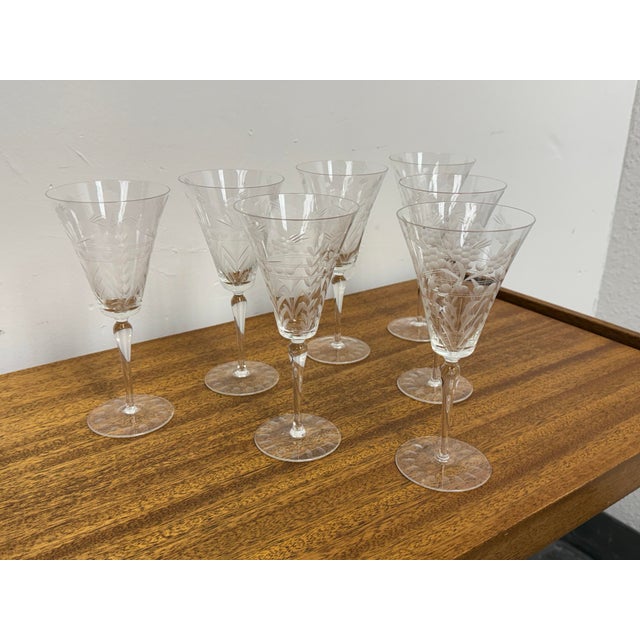 Mid-Century Modern Libbey Rock Sharpe Wine Glasses, Set of Seven For Sale - Image 3 of 12