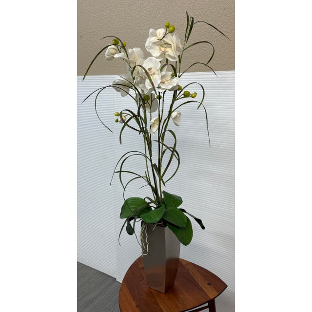 Early 21st Century Silk Flower Arrangement of Orchids in Vase For Sale - Image 5 of 12