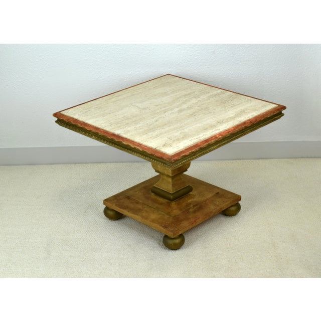 Vintage Italian Style Square Coffee Table Removable Marble Top With Bun Feet For Sale - Image 6 of 10