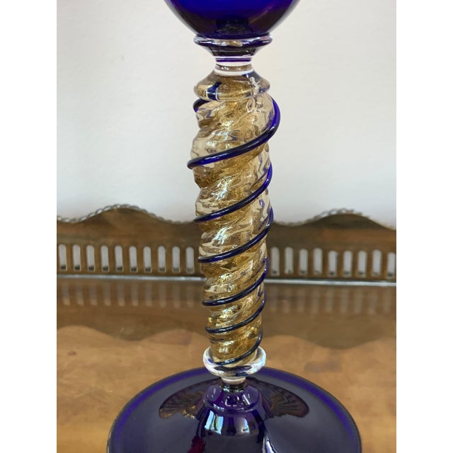 Late 20th Century Set of Three Modern Murano Glass Goblets, Blue, Red and Amethys For Sale - Image 13 of 18