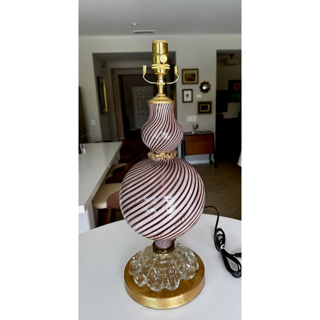 Metal Mid Century Aventurine Filigrana Dino Martens Murano Table Lamp For Sale - Image 7 of 17