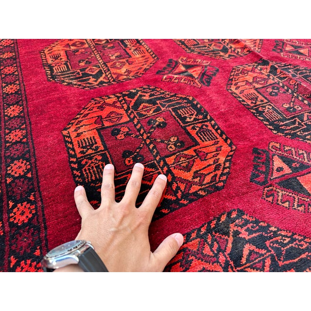 Red Turkmen Bokhara Hand-Knotted Wool Rug - 7'1" X 9'8" For Sale - Image 9 of 11