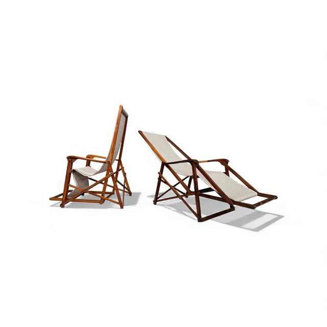 1950s Pair of Chaise Lounges in Hardwood & Fabric, Lucio Costa, 1950s For Sale - Image 5 of 9