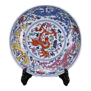 Hand-Painted Porcelain Dish – 7.9" Doucai Dragon & Floral Plate With Yongzheng Mark