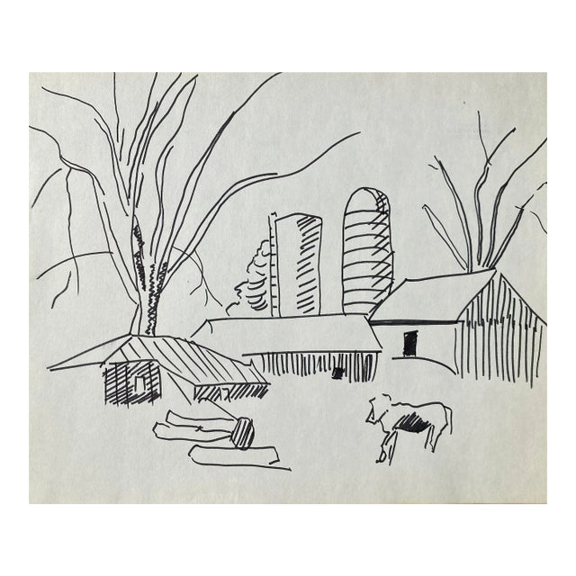 Frank Wallace Charlotte Vermont Farm Drawing For Sale