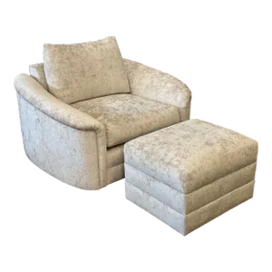 1980s Oversized Postmodern Swivel Chair and Ottoman Reupholstered - Set of 2