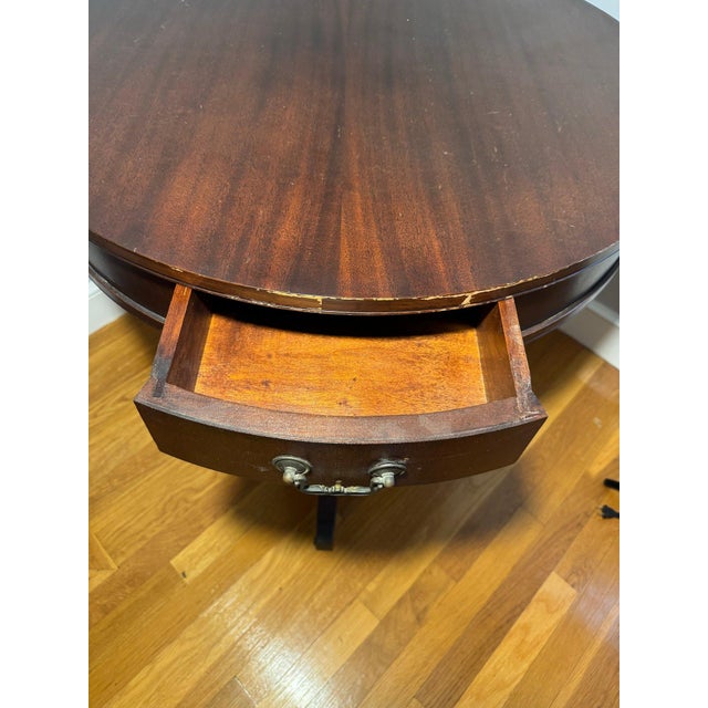 Mid 20th Century Mahogany Drum Top Quadruple-Handled Parlor Table For Sale - Image 4 of 6