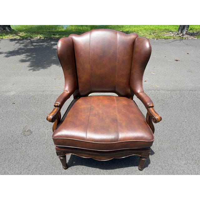 Traditional Leather Wingback Armchair For Sale - Image 11 of 12