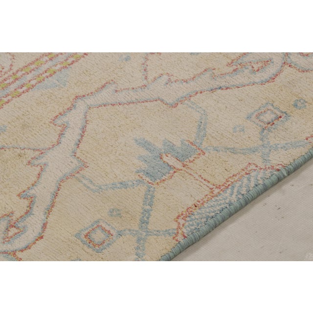 Rug & Kilim Antique Agra Rug Beige Pink Blue Wool Geometric Indian Runner For Sale - Image 4 of 11