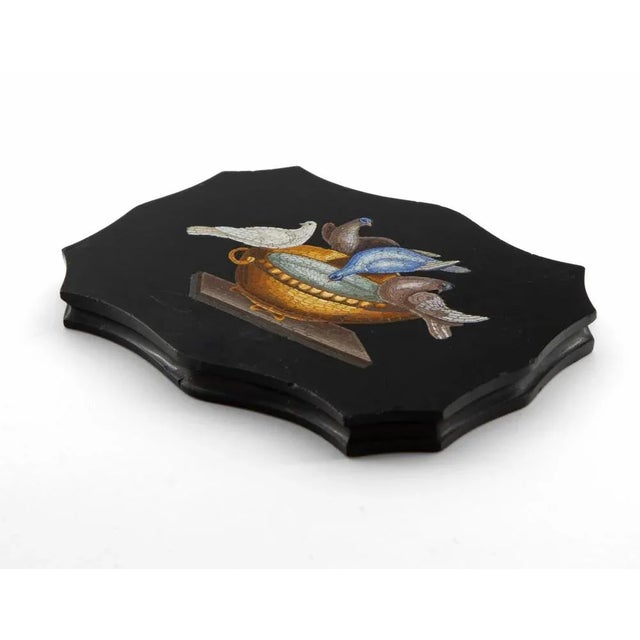 19th Century Italian micro mosaic grand tour paperweight - The Doves of Pliny. Rome - Circa 1870. Cartouche shaped black...