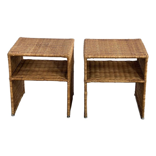 Vintage Braided Wicker Bedside Tables, 1960s, Set of 2 For Sale