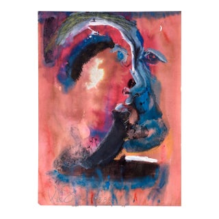 Abstract Expressionist Self Portrait in in Acrylic and Pastel on Paper by Ricardo De Silva For Sale