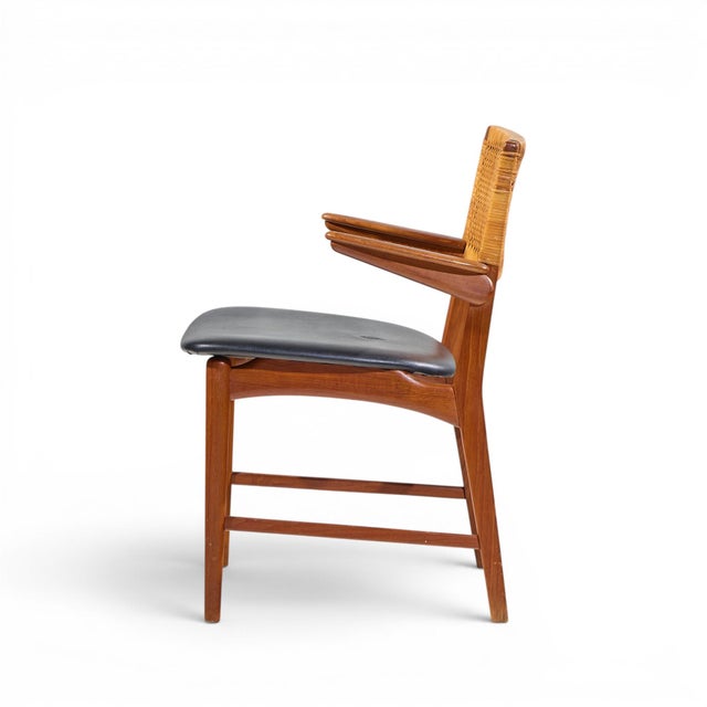 E. Knudsen for Jensen & Lykkegaard Model 48 Mid Century Danish Teak and Cane Dining Arm Chair For Sale In Chicago - Image 6 of 7
