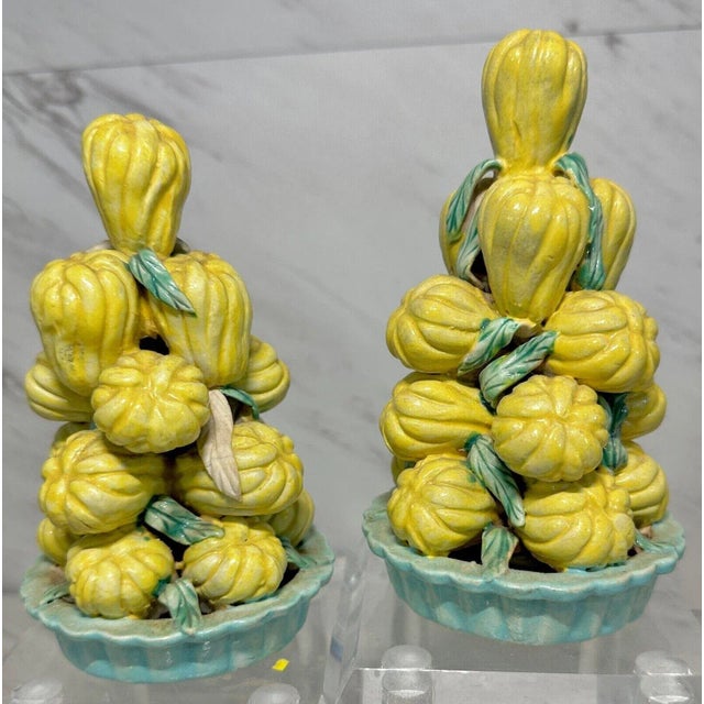 19th Century Antique 19th Century Chinese Porcelain Temple Altar Fruit Pyramids of Citron or Buddha's Hand - a Pair For Sale - Image 5 of 12