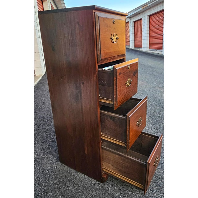 American Late 20th Century Four-Drawer Solid Pine Filing Cabinet With Locks and Keys For Sale - Image 3 of 9