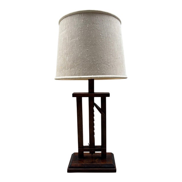 Antique Wooden Adjustable Sawtooth Table Lamp With Shade For Sale