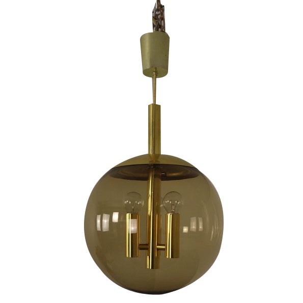 Large Smoked Glass & Brass Ceiling Lamp from Limburg, 1960s For Sale