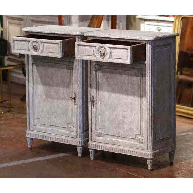 Wood Pair of 19th Century French Louis XVI Painted Confiturier Cabinets For Sale - Image 7 of 13
