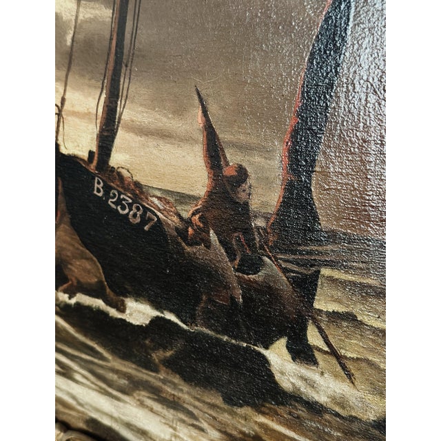 Textile Antique Original French Oil Painting, The Storm That Rises For Sale - Image 7 of 11