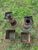 Late 20th century pair of campana form garden urns on appropriate bases with exceptional weathered patina. Once gracing...