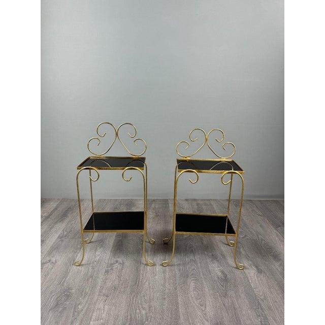 Vintage Side Tables in Gilt Metal with Glazed Ceramic Tops, 1960s, Set of 2 For Sale - Image 11 of 12