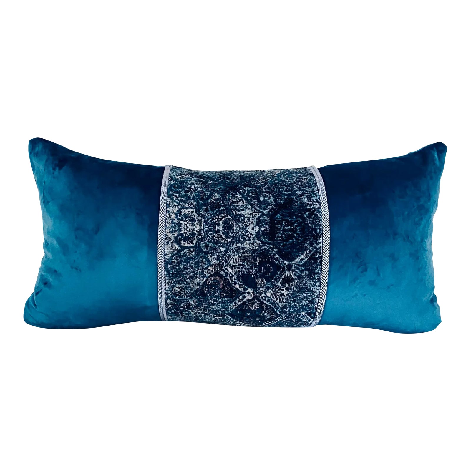 12” X 24” Mulberry Home Bohemian Teal Black Velvet Lumbar Pillow Cover