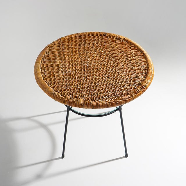 Mid-Century Modern Coffee Table with Round Rattan Top, 1950s For Sale - Image 3 of 13