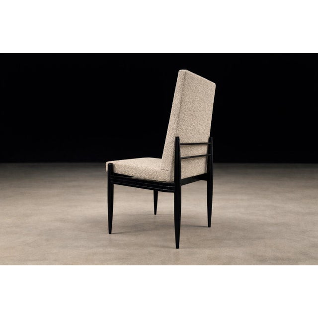 Wood Cimo, Brazil — Set of 8 Mid-Century Dining Chairs in Ebonized Hardwood With Warm Ivory Bouclé, 1950s For Sale - Image 7 of 14