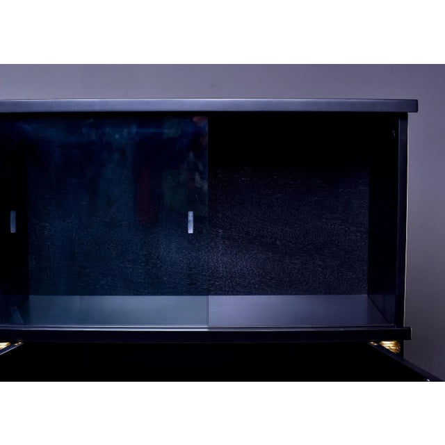 Figurative Early 20th Century French Vitrine or Dry Bar With Ebonized Finish and Brass Trim For Sale - Image 3 of 13