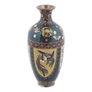 19th Century Japanese Cloisonne Enamel Dragon and Phoenix Bird Vase