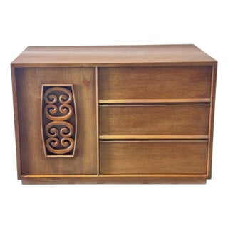 Mid 20th Century Walnut Dresser Bachelors Chest With Carved Panel Door For Sale