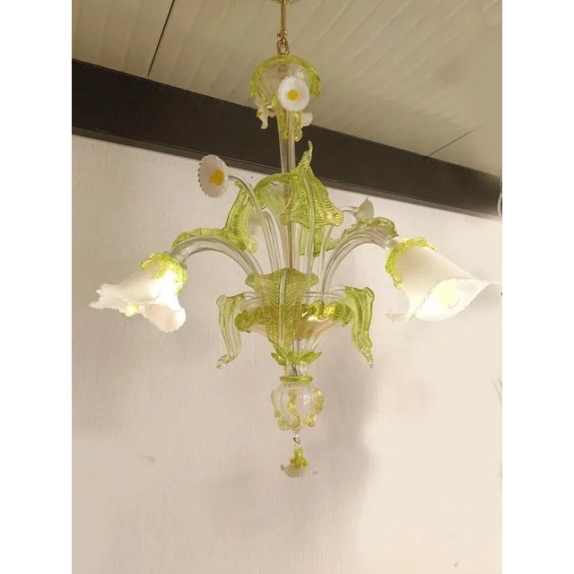 Metal Floral Green Leaves and Milky Calle Chandelier from Simoeng For Sale - Image 7 of 11
