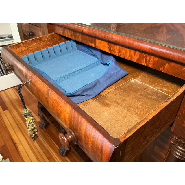 Antique American Empire Carved Flame Mahogany Sideboard With Lion Paw Feet For Sale - Image 14 of 18