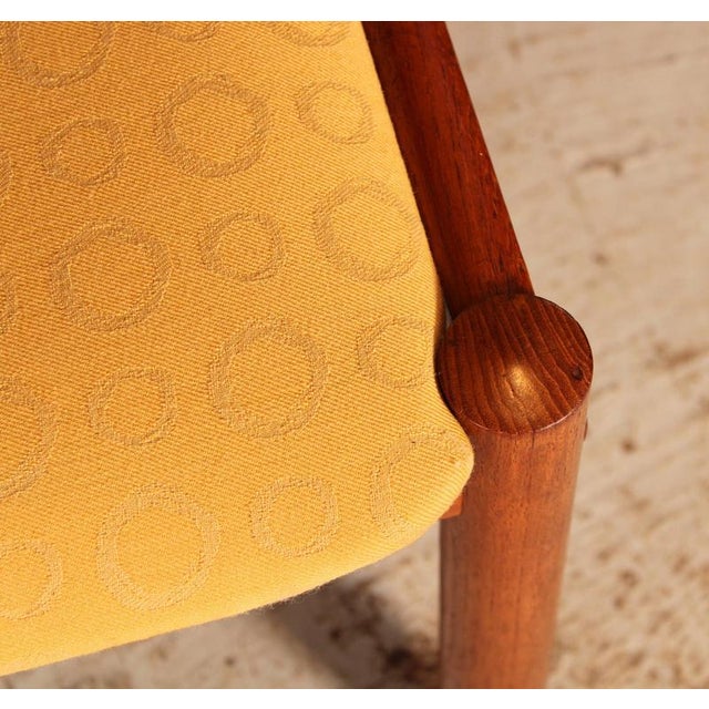 Vintage Danish Teak Dining Chairs with Yellow Fabric Upholstery, 1970s, Set of 4 For Sale - Image 6 of 12
